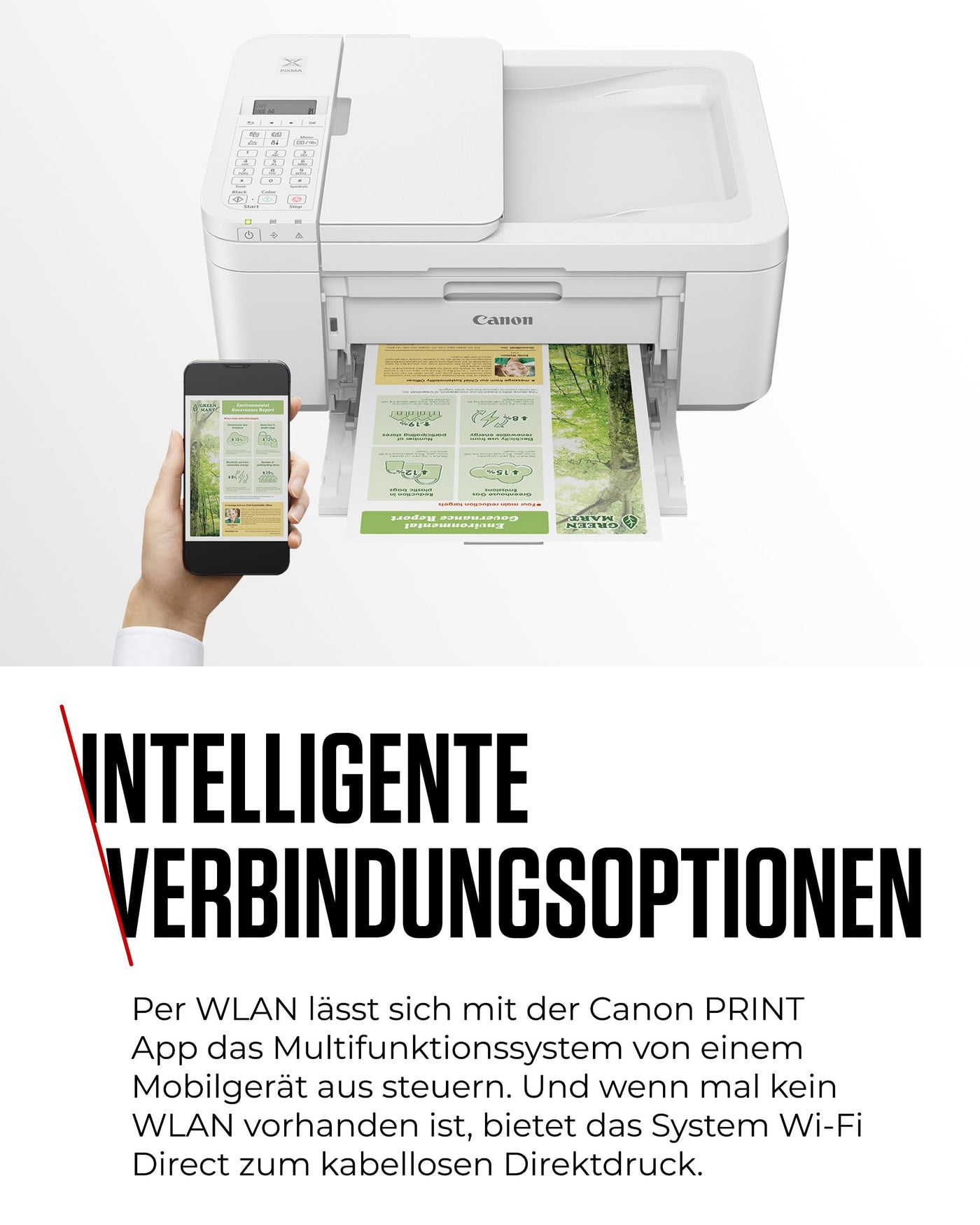 Canon PIXMA TR4751i 4-in-1 WLAN-Drucker fürs Homeoffice, Kopierer, Fax – Auto-Duplex, 20-Blatt-ADF, Fotodruck – Print Plan kompatibel – kabellos, Scannen via Cloud (Weiß)