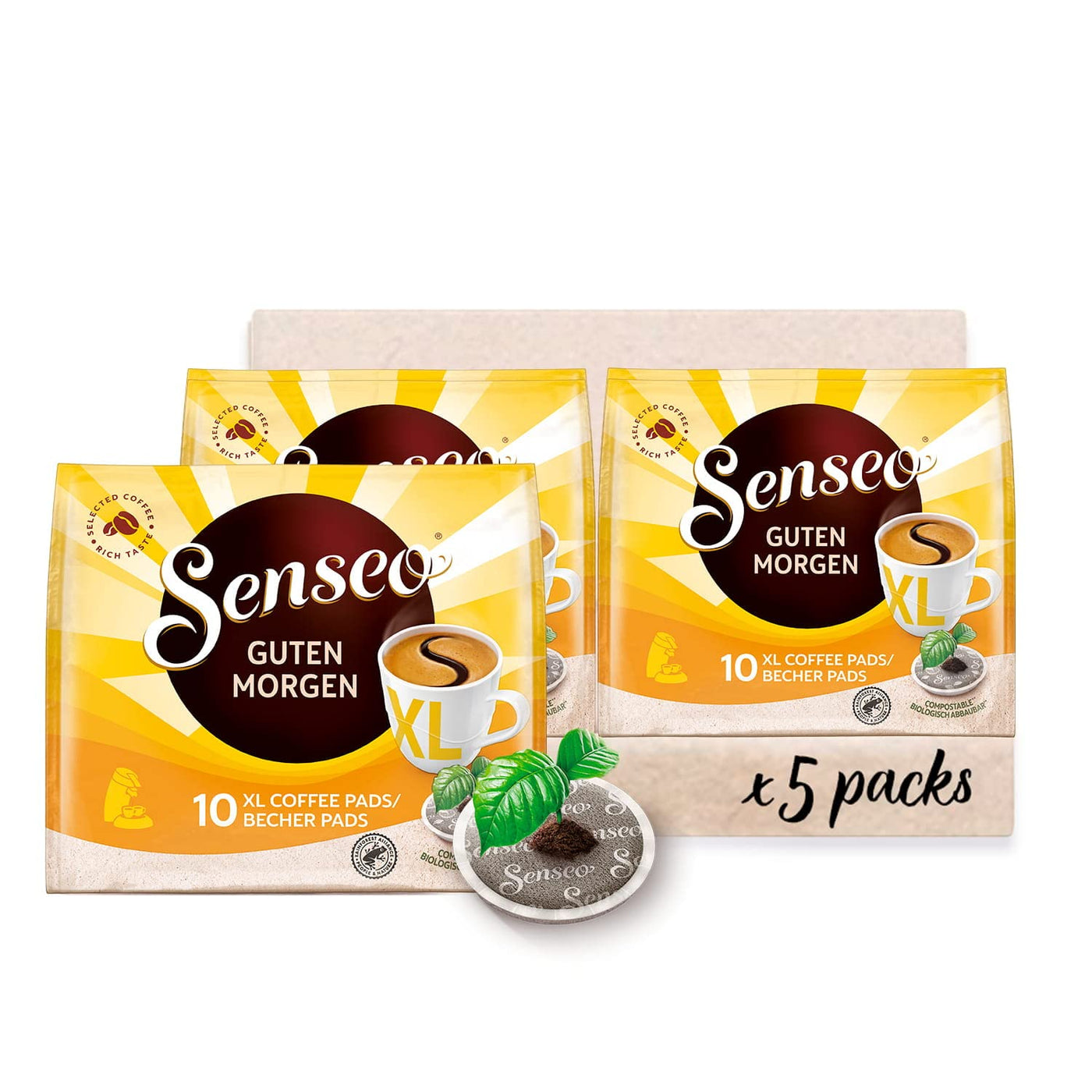 Senseo ® Pads Guten Morgen XL - Kaffee RA-zertifiziert - 5 Packungen x 10 Becherpads