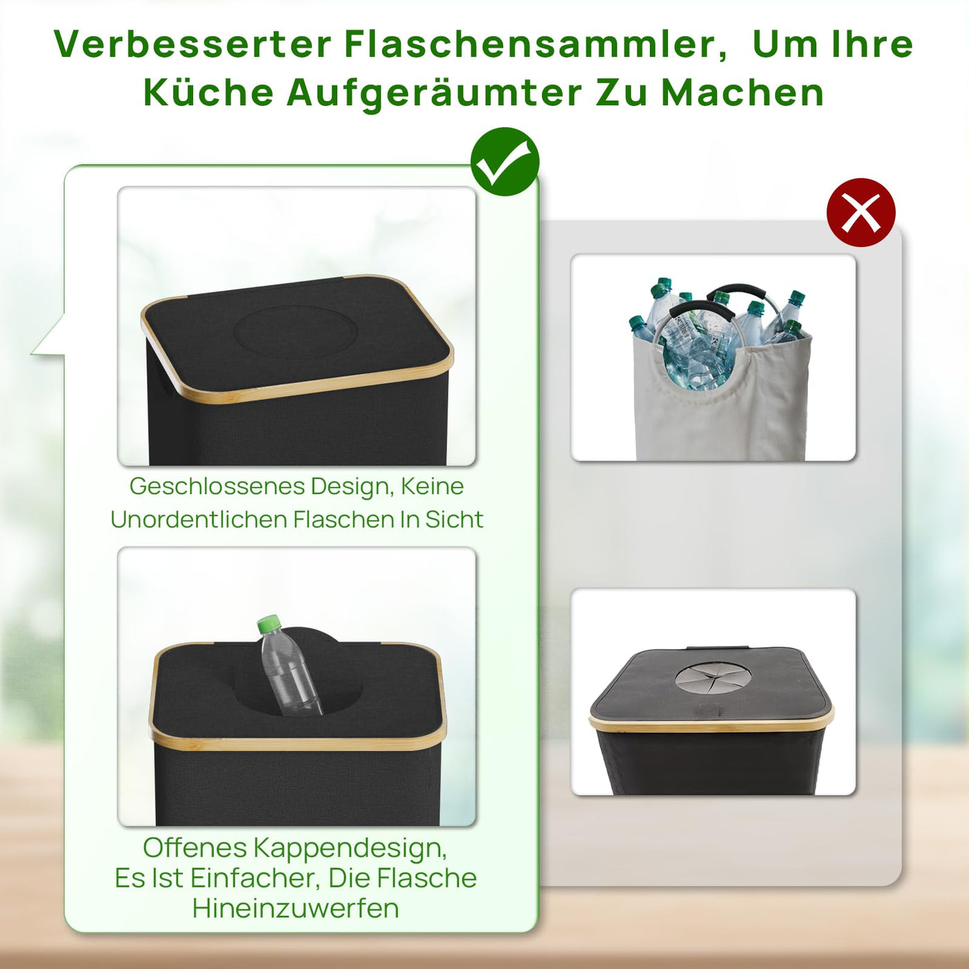 Pfandflaschen Sammelbehälter, Pfandflaschen Aufbewahrung, Pfandflaschen Behälter, Flaschensammler Integrierter Tragetasche 100L Fasst 30 Leere Flaschen, Leergut Für Küche Und Lagerraum