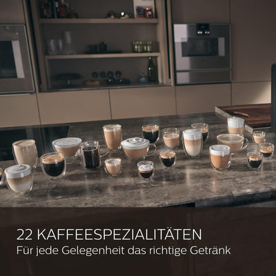 Saeco Xelsis Deluxe Kaffeevollautomat – WLAN-Konnektivität, 22 Kaffeespezialitäten, Intuitives 5"-Touchdisplay, 8 Benutzerprofile, Keramikmahlwerk, ‎Metall (SM8782/30)