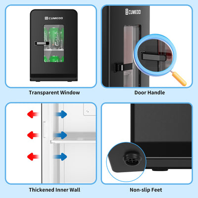 Cumeod 15 Liter/ 21 Dosen Mini Kühlschrank, 2 in 1 Kleiner Kühlschrank mit Kühl- und Heizfunktion, 12V DC/220V AC für Autos, Büros und Schlafsäle, Getränke, Kosmetik, Schwarz, Max- & Eco-Modus