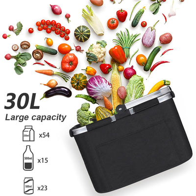 30L Tragekorb Faltbar Einkaufskorb Groß Picknickkorb mit Gepolsterten Griffen Praktischer Klappkorb Einkaufstasche mit Alurahmen Stabiler Korb - ideal für Reisen/Picknick/Einkaufen/Geschenk