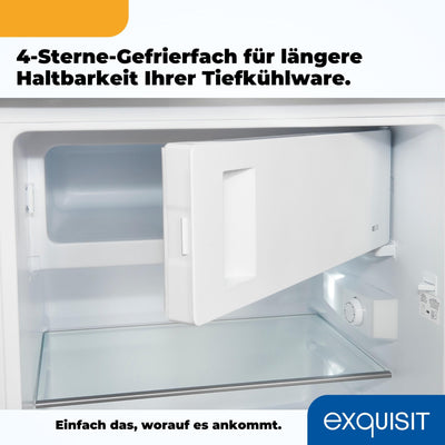 Exquisit Kühlschrank mit Gefrierfach, 120 Liter, 4-Sterne-Gefrierfach, Kühlschrank freistehend, KS516-4-H-010D weiss