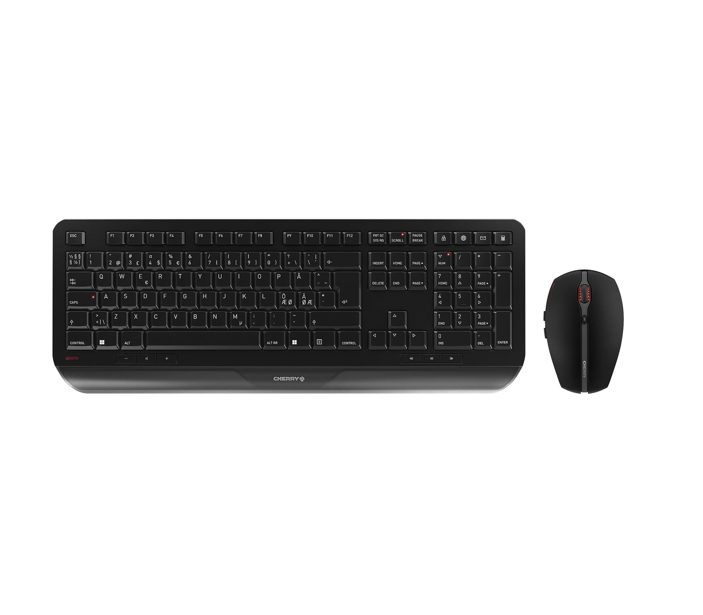 CHERRY GENTIX DESKTOP, Kabelloses Tastatur-Maus-Set, Pan-Nordisches Layout (QWERTY), 2,4 GHz Funk, Integrierte Handballenauflage, Symmetrische Maus, Schwarz