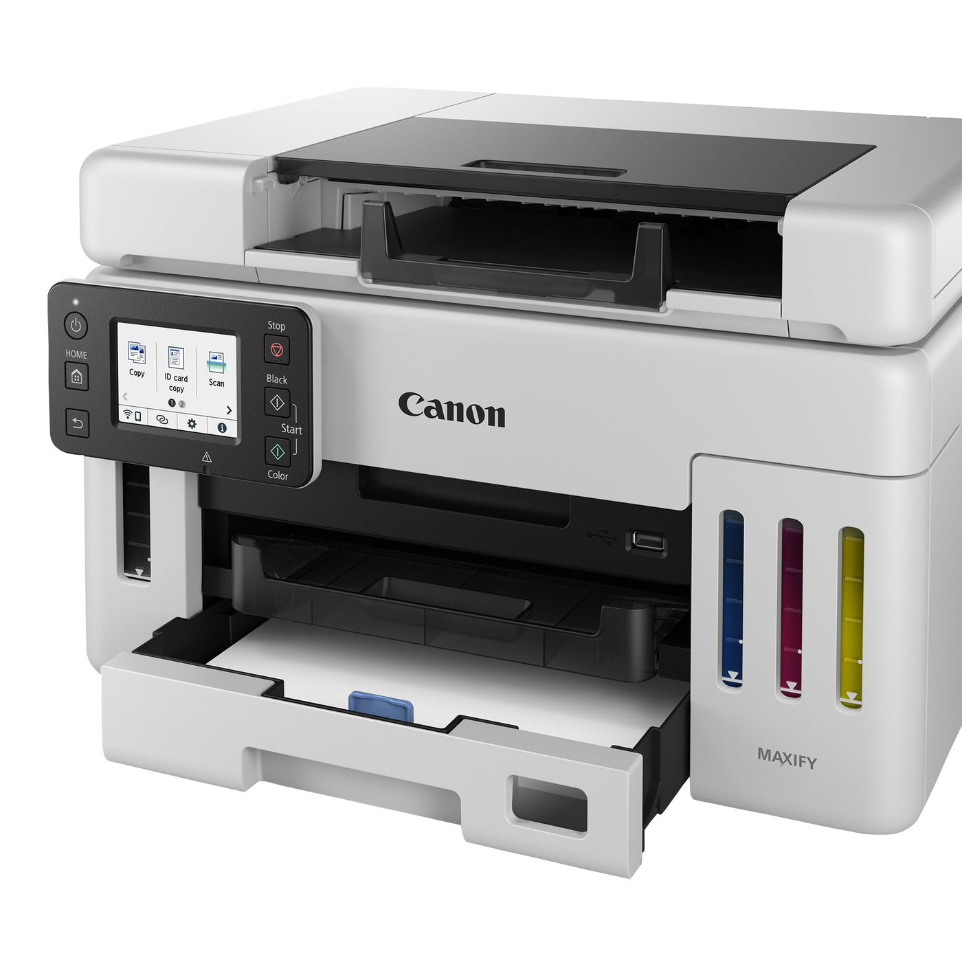 Canon MAXIFY GX6550 Tintenstrahldrucker 3-in-1 Multifunktionsgerät MegaTank (Drucker, Scanner, Kopierer, WLAN, LAN, Cloud, Duplexdruck, Duplex ADF, 350 Blatt Kapazität, Wischfeste Ausdrucke) weiß