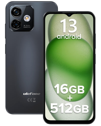 Ulefone Note 16 Pro(16GB+512GB) Smartphone Ohne Vertrag,Octa Core 6.52" HD+ Display Android 13 Handy,4400mAh 50MP+8MP Kamera,Fingerabdruck,GPS,OTG Dual SIM,5G WiFi Volte,Simlockfreie Handys(Schwarz)