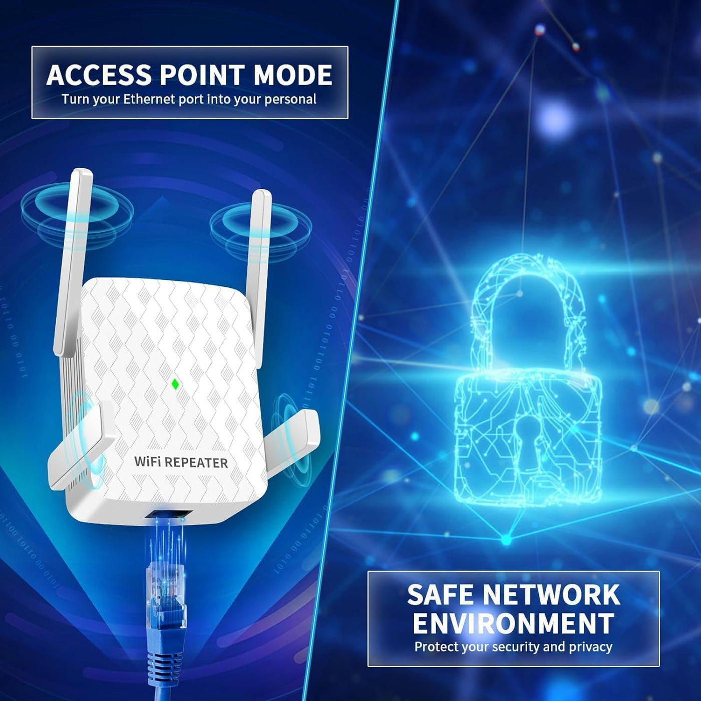 CINAMON WLAN Verstärker, WLAN Repeater 300 Mbit/s 2.4 GHz,WiFi Verstärker mit Ethernet-Anschluss, Abdeckung bis zu 200 m², Unterstützung WPS,1-Tap-Einrichtung, funktioniert mit Allen WLAN-Routern