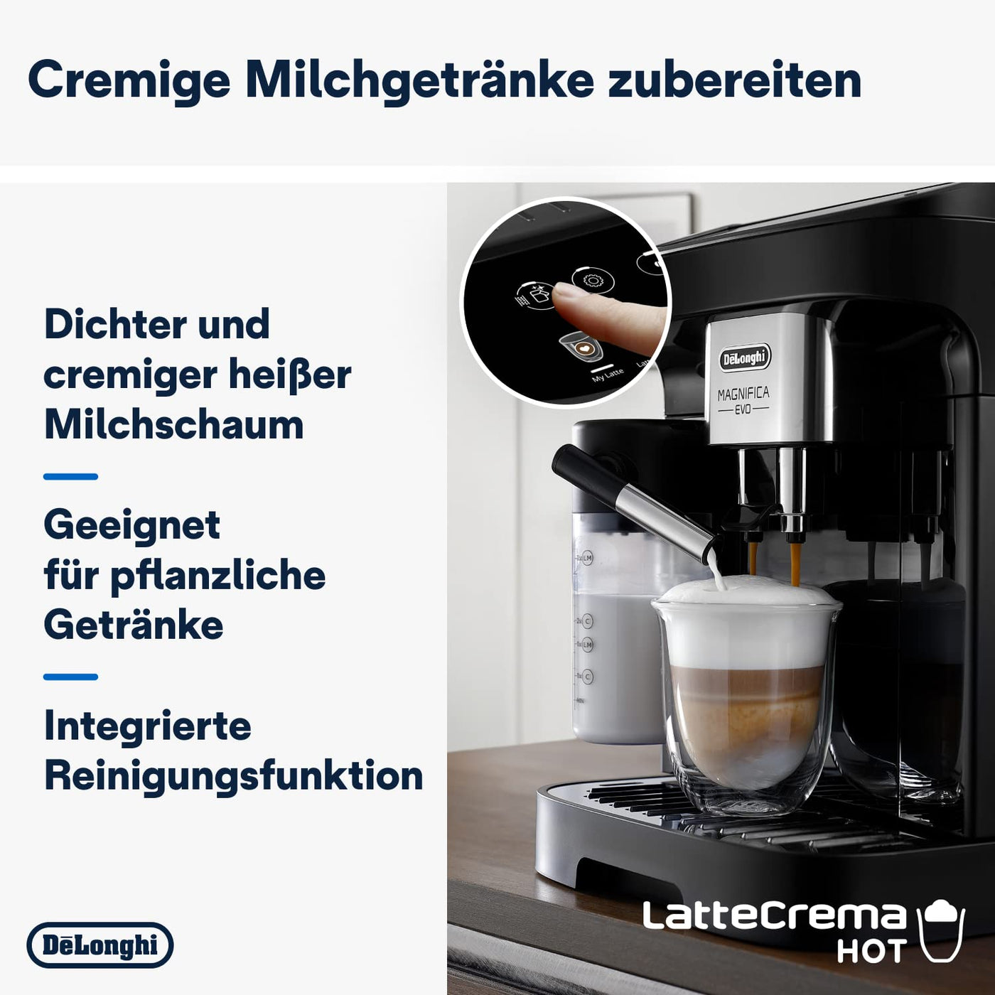 De'Longhi Magnifica Evo ECAM 292.81.B Kaffeevollautomat mit LatteCrema Milchsystem, 7 Direktwahltasten für Cappuccino, Espresso und weitere Kaffeespezialitäten, 2-Tassen-Funktion, Schwarz