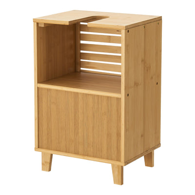 [en.casa] Waschbeckenunterschrank Iveland Badezimmerschrank Badschrank Waschtischunterschrank mit 1 Tür und 2 Ablagefächern 60x40x30cm Bambus