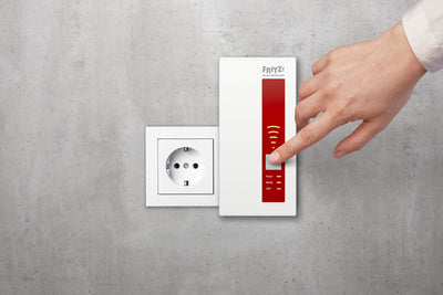 AVM FRITZ!WLAN Mesh Repeater 1750E (Dual-WLAN AC + N bis zu 1.300 MBit/s (5 GHz) + 450MBit/s (2,4 GHz), deutschsprachige Version) rot/weiß