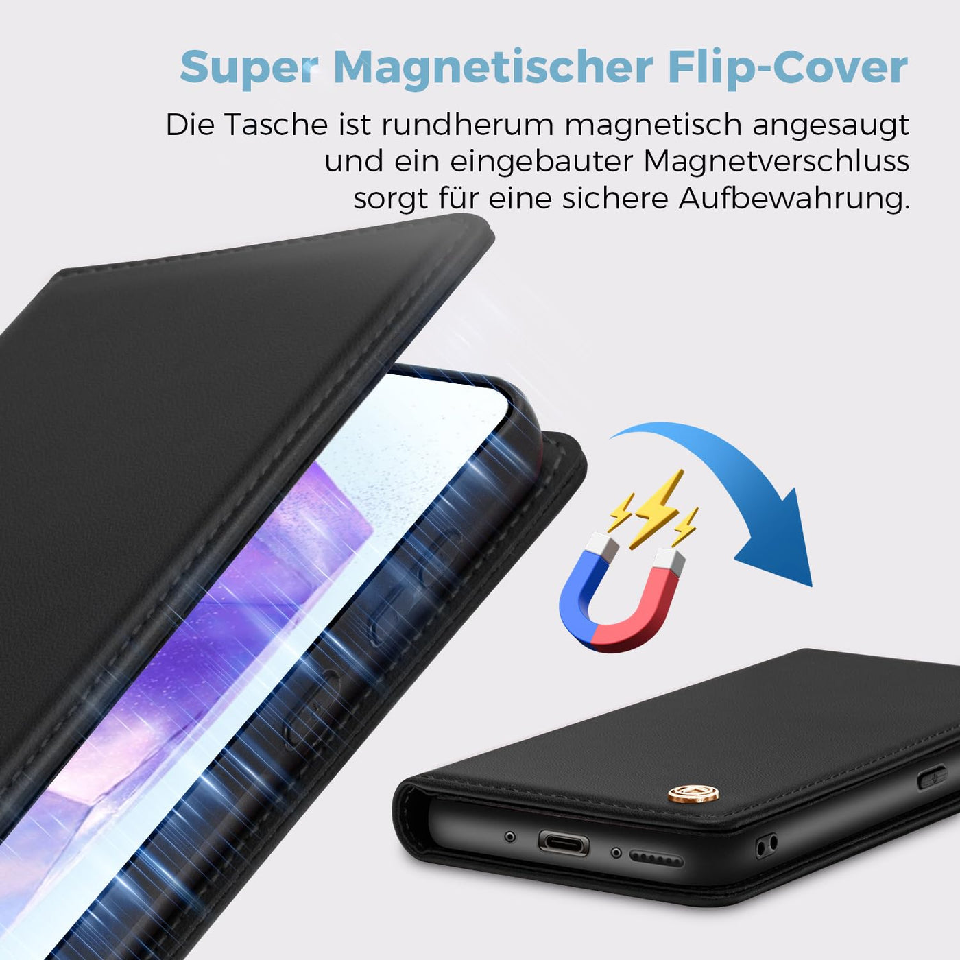 Handyhülle für Samsung Galaxy A55 5g Hülle, Premium Lederhülle Schutzhülle Tasche für Samsung A55 Hülle Wallet Kartenfach Standfunktion Klappbar Flip Case für Galaxy A55 5g Hülle, Schwarz