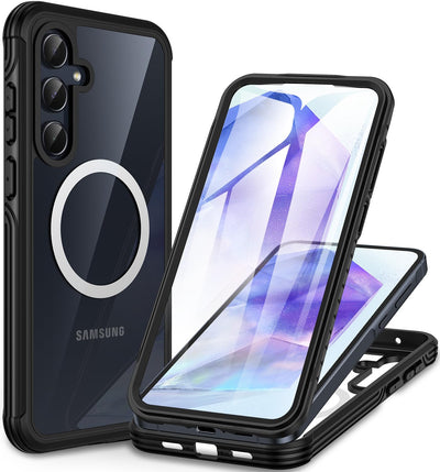 CENHUFO für Samsung Galaxy A55 5G Hülle, Magnetisch Schutzhülle mit Eingebautem Panzerglas Displayschutz Robust Stoßfest Panzerhülle Cover Case 360 Grad Handyhülle für Samsung Galaxy A55 5G -Schwarz