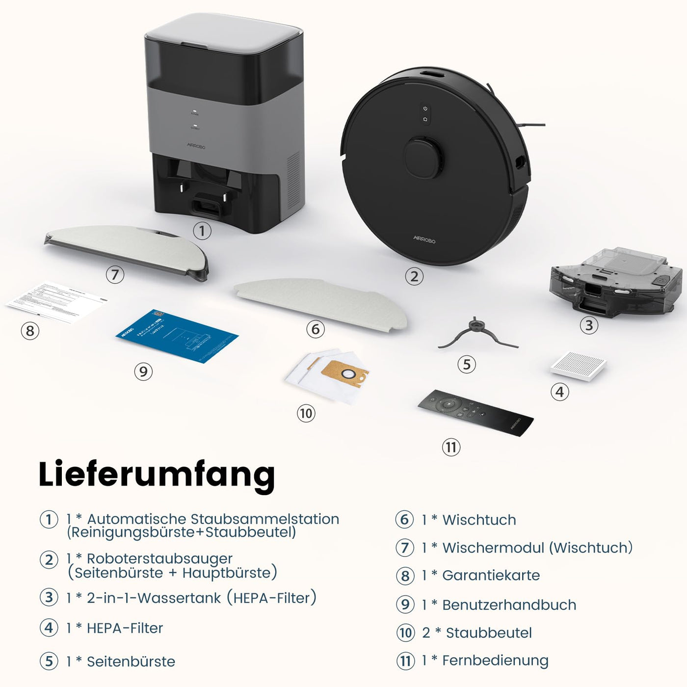 AIRROBO T20+ Saugroboter mit Wischfunktion, 3.5L Staubsauger Roboter mit Absaugstation, 180Min Laufzeit, LiDAR Navigation, Starke Saugkraft ideal für Teppich und Tierhaare, App-Steuerung