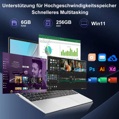 bvate Laptop 14 Zoll Win11 256GB SSD Unterstützung 1TB Notebook Celeron N4020(bis2.8GHz) 1080p WiFi BT4.2 Deutscher Tastaturschutz und kabellose Maus-Silber