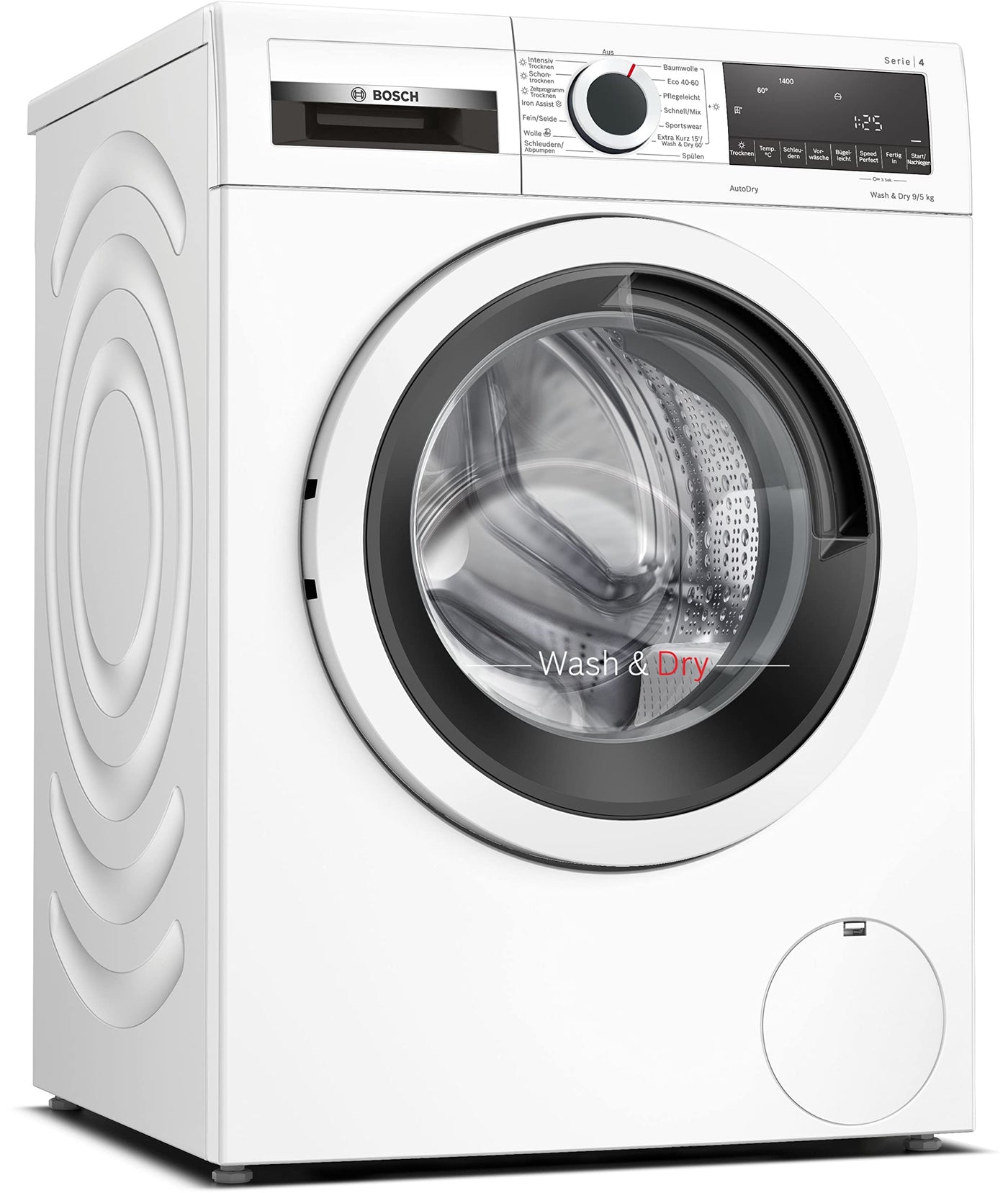 Bosch WNA13441 Serie 4 Waschtrockner, 9 kg Waschen & 5 kg Trocknen, 1400 UpM, optimale Trocknung, clevere Dampfbehndlung, leiser und effizienter Motor, Wäschepflege in 60 Minuten