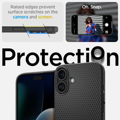 Spigen für iPhone 16 Hülle [rutschfest] Liquid Air Case Handyhülle Schutzhülle Cover Dünn Slim -Schwarz