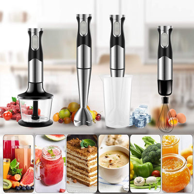 NWOUIIAY Stabmixer set 6-in-1 Pürierstab Edelstahl Set 1200W Stabmixer 600ml Messbecher, Schneebesen,Lebensmittelhacker,Lagerregal für die Zubereitung von Babynahrung Salaten Suppen und Gemüse