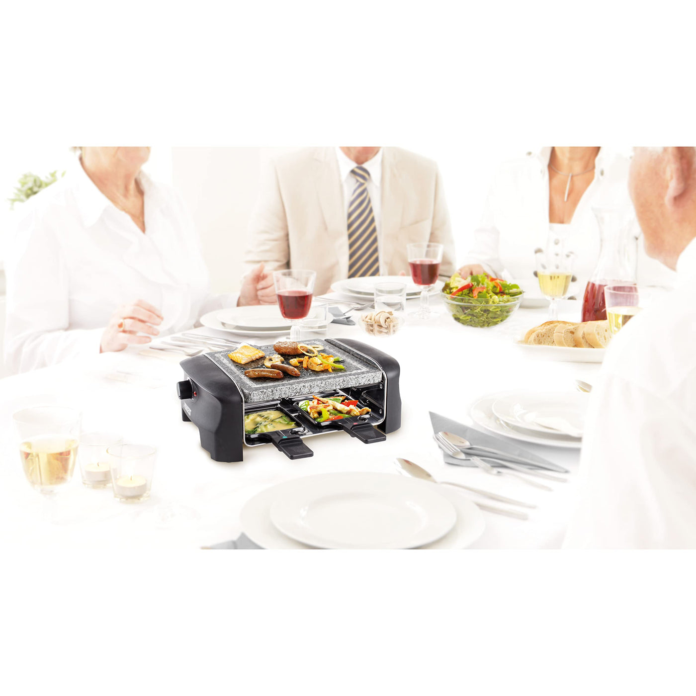 Princess Raclette Grill für bis zu 4 Personen - mit Steingrill und regelbarer Heizstufen, 600 Watt, Schwarz, 162810