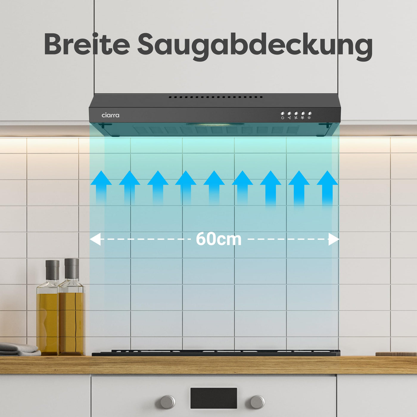 CIARRA CBCB6903 Unterbau Dunstabzugshaube 60cm Umlufthaube Einbau 3 Leistungsstufen Abluft Umluft Integrierte Unterschrank Unterbauhaube mit Kohlefiltermatte CBCF001 Kohlefilter