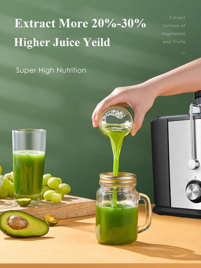 Juilist Entsafter Gemüse und Obst, 600W Juicer mit Großer Einfüllschacht (65 mm), 2 Geschwindigkeitsstufen, Anti-Tropf-System & Anti-Rutsch-Füße, Leicht zu bedienen und zu reinigen