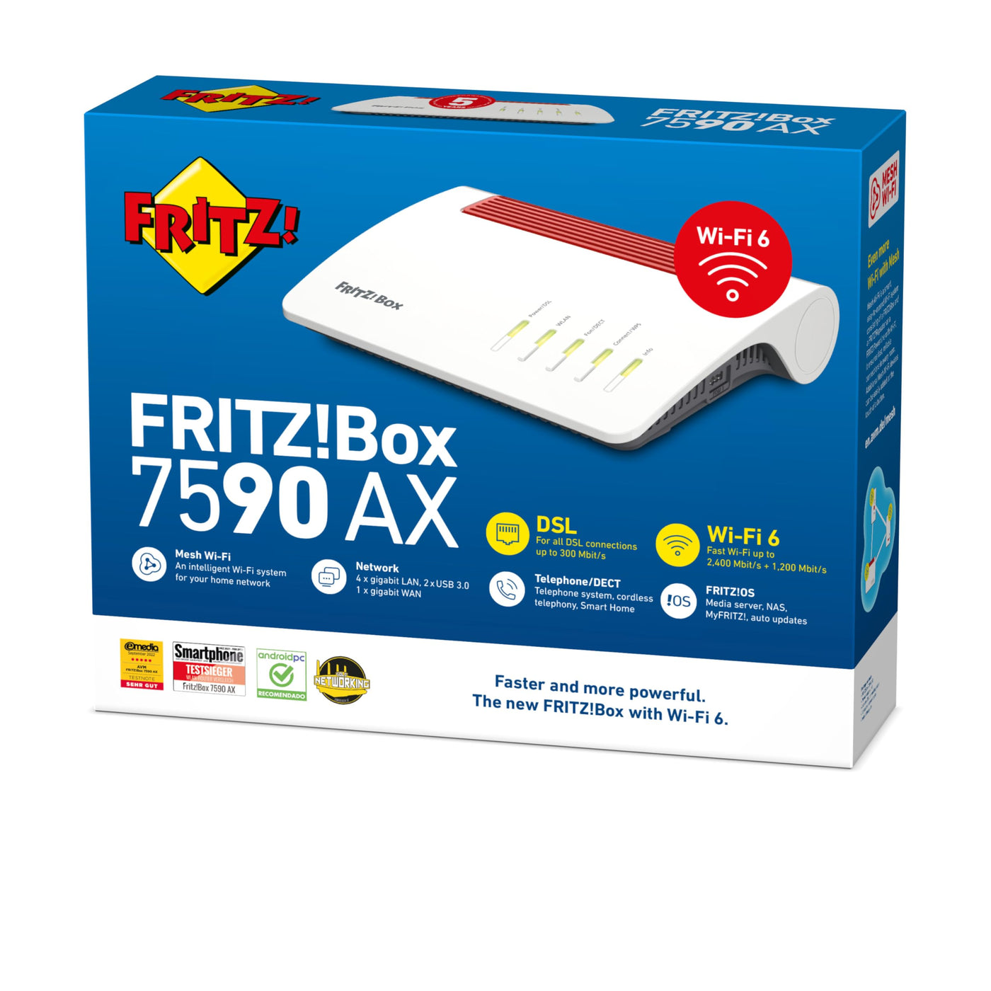 AVM FRITZ!Box 7590 AX Exclusive Edition (Wi-Fi 6 DSL-Router 2.400 MBit/s (5GHz) & 1.200 MBit/s (2,4 GHz), inklusive SanDisk USB-Stick, WLAN Mesh, DECT-Basis, deutschsprachige Version)