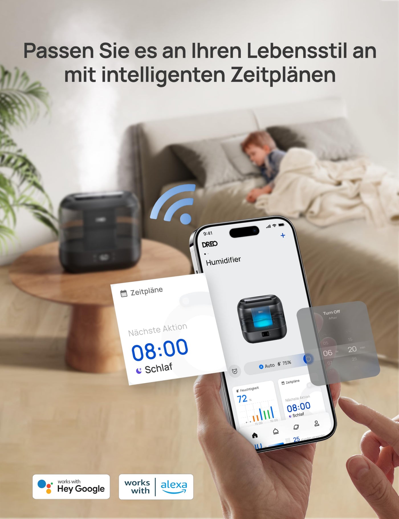 Dreo Smart Luftbefeuchter für Schlafzimmer, oben befüllbarer 4L Supergroßer Kühler Nebel Humidifier mit Öl Diffusor und Nachtlicht, 32 Stunden Laufzeit, leiser Ultraschall Luftbefeuchter Zuhause