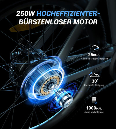 ESKUTE M100 E Bike für Herren Damen, 27.5 Zoll E-Mountainbike Abnehmbarer 36V 10.4Ah Akku,7-Gang Pro, Elektrofahrrad Reichweite Max 60km, 250W Electric Bike mit LED Display, EU-Konformes, Silber