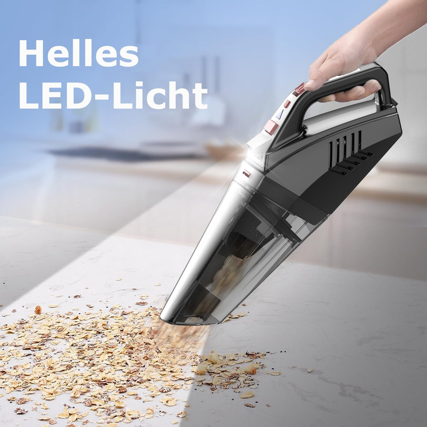 Hihhy Handstaubsauger Akku, 12000Pa Kabellos Handstaubsauger mit LED-Licht, Tragbarer Mini Staubsauger mit 12.6V 120W Schnellladung, Handsauger mit Waschbar Vliesfilter für Auto, Haus, Sofa, Rot