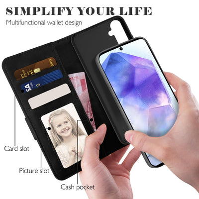 YATWIN Handyhülle für Samsung Galaxy A55 5G Hülle, Klapphülle für Samsung A55 Premium Leder Brieftasche Schutzhülle [Kartenfach] [Magnet] [Stand] Handytasche Case für Samsung A55, Schwarz