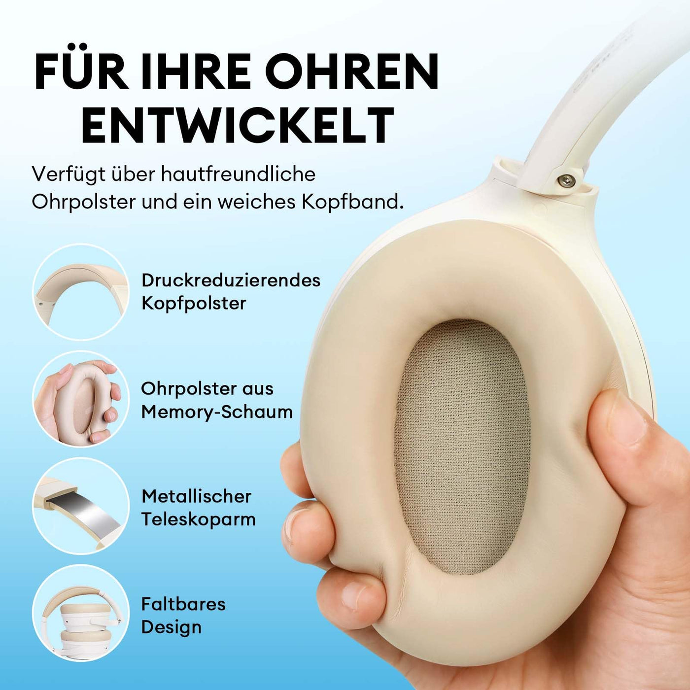 Edifier WH700NB Aktive Noise Cancelling Kopfhörer - 68 Stunden Wiedergabezeit - KI Anruf Rauschunterdrückung - Duale Verbindungen - Leichtes und Faltbares - Schnellladung - Bluetooth 5.3 - Elfenbein