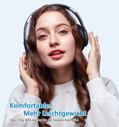 Lankey Sound 9S Kopfhörer Kabellos Bluetooth, Bluetooth Kopfhörer Over-Ear mit 65 Stunden Spielzeit, kabellose Kopfhörer mit 6 EQ-Modi, HiFi Stereo Kopfhörer mit Mikrofon für Handy/PC/Studium, Schwarz