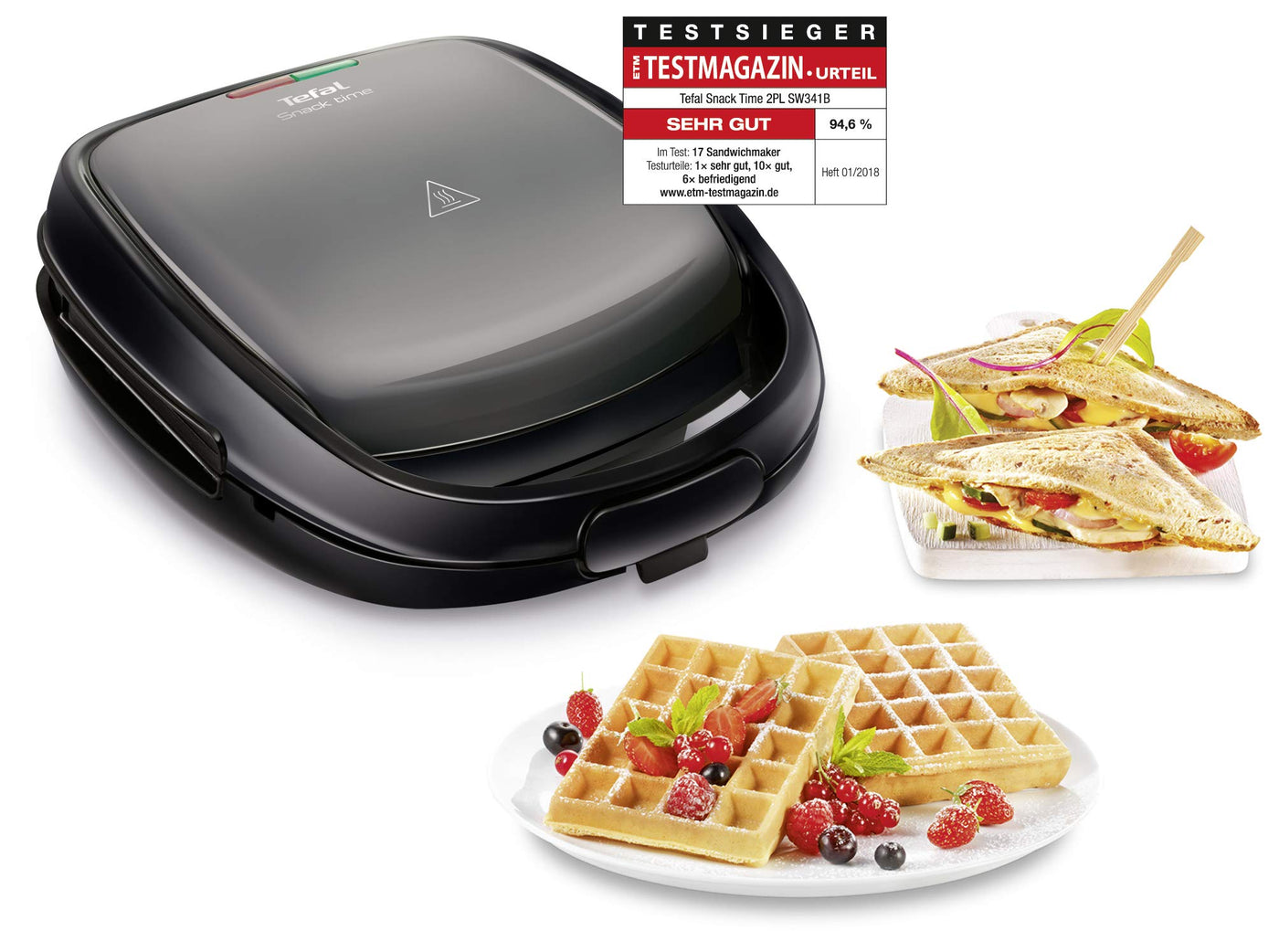 Tefal SW341B Snack Time 2in1 Kombi-Gerät Waffeleisen und Sandwichtoaster | 2 herausnehmbare | Antihaftbeschichtete Plattensets | Spülmaschinengeeignet | Wärmeisolierter Griff | ‎700 W | Grau / Schwarz