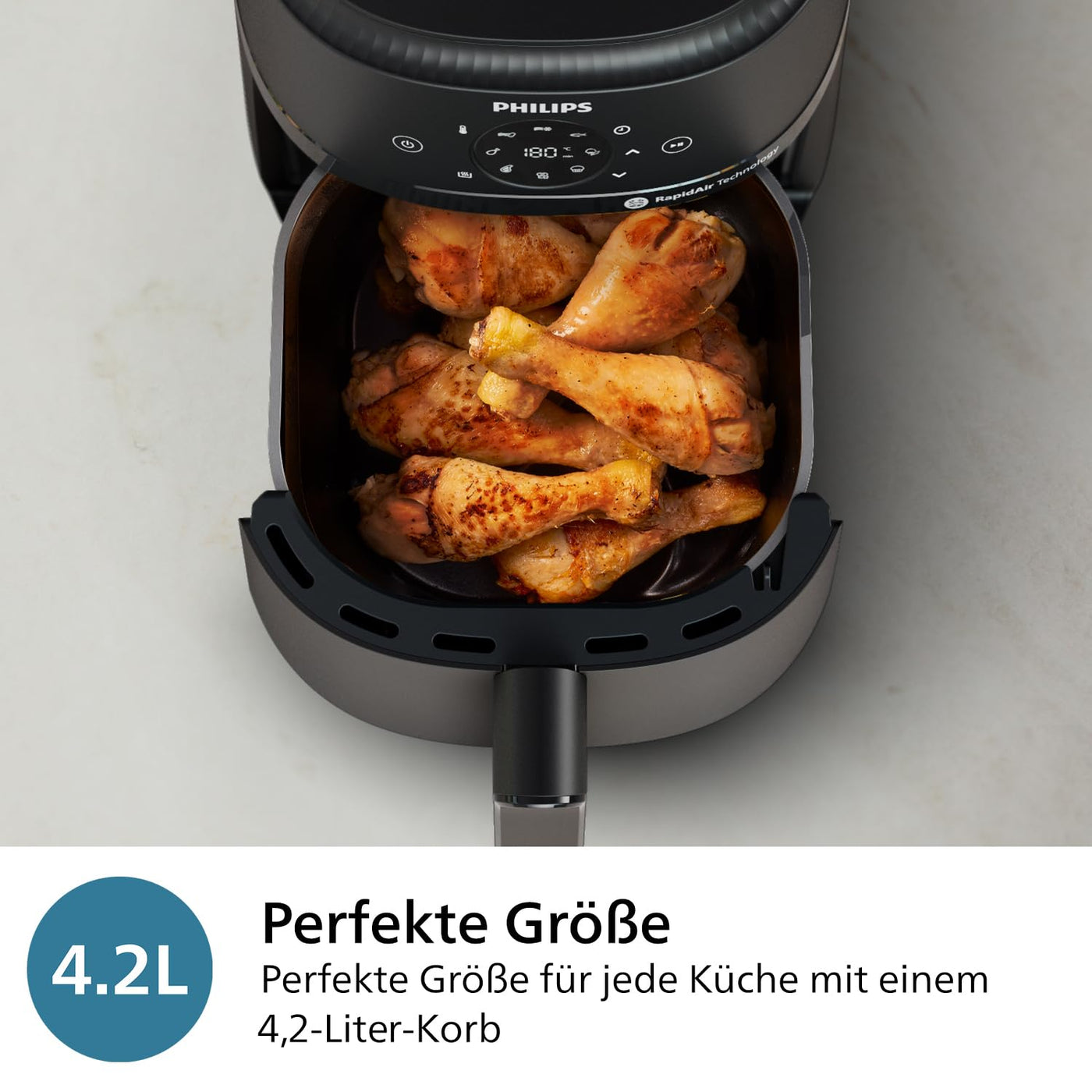 Philips Airfryer 2000-Serie 4,2L - Digitaler Touchscreen, 13 Garoptionen, 9 voreingestellte Funktionen, bis zu 90% weniger Fett mit RapidAir Technologie, 1500W Leistung, Schwarz (NA229/00)