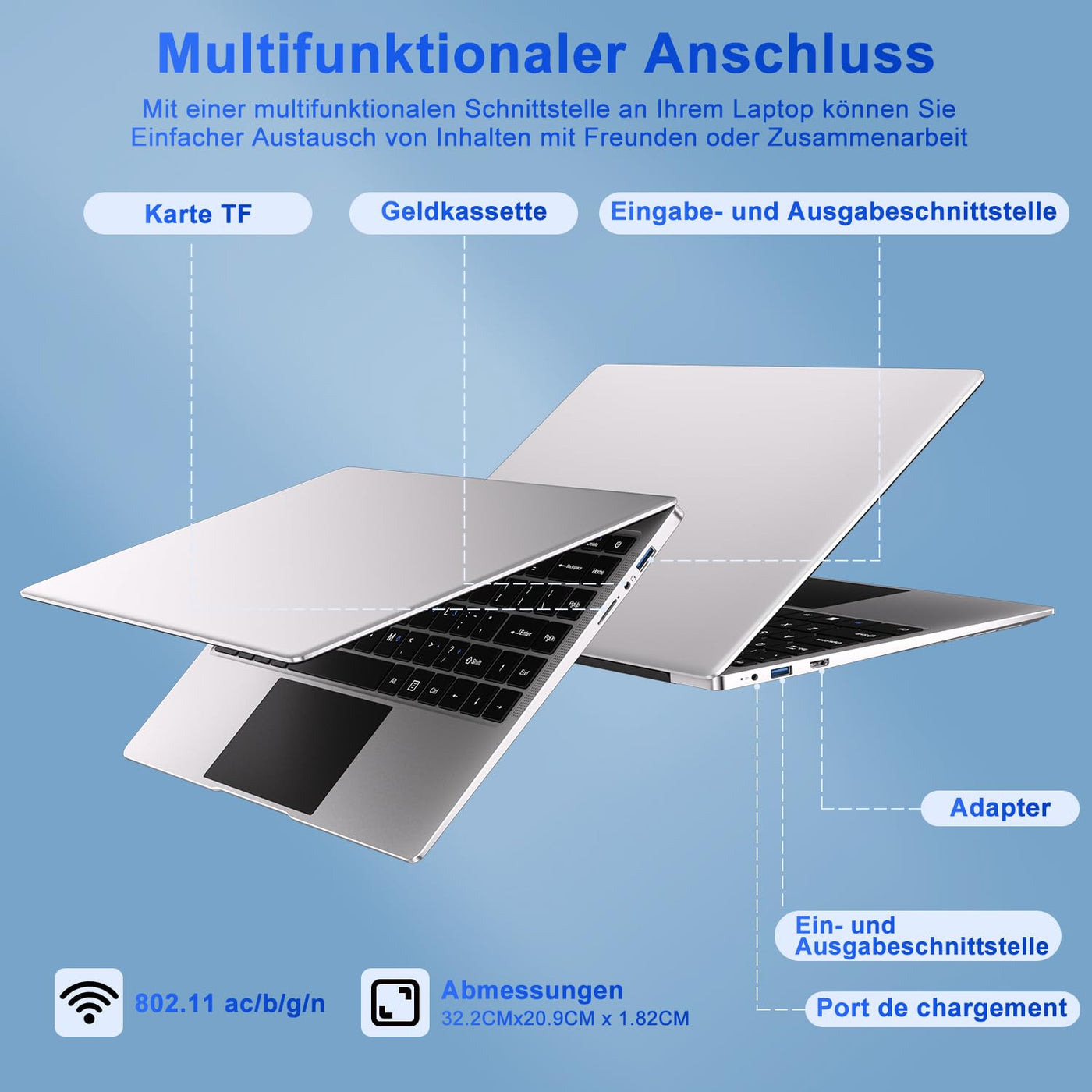 bvate Laptop 14 Zoll Win11 8GB+256GB SSD Unterstützung 1TB Notebook Celeron N4020 (bis2.8GHz) 1920x1080p WiFi BT4.2 Deutscher Tastaturschutz und kabellose Maus-Silver