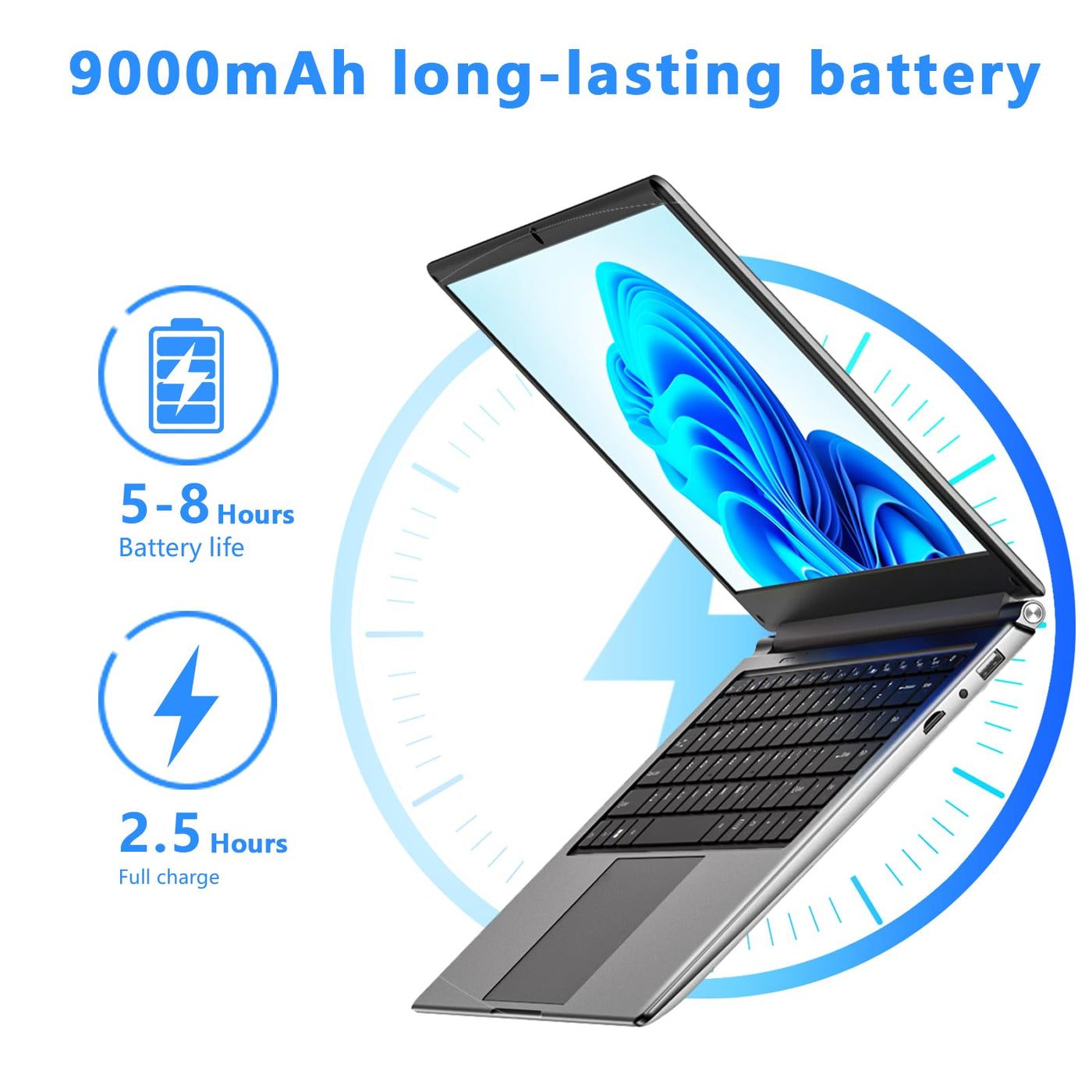 16-Zoll-Laptop, tragbarer Laptop mit 8 GB DDR und 256 GB SSD, erweiterbar auf 1 TB. Pentium-Quad-Core-Prozessor bis zu 2,64 GHz. 9000-mAh-Akku. Mini-HDMI-Schnittstelle. Webcam. Schlanke Laptops