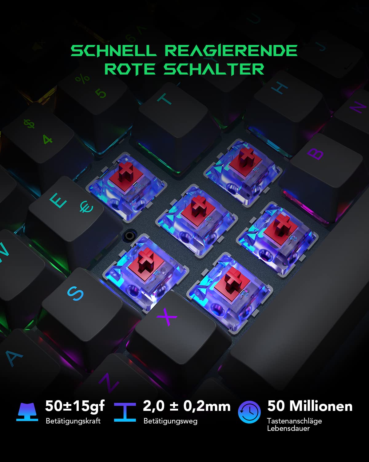 Black Shark Mechanische Gaming Tastatur RGB-Beleuchtung, QWERTZ Deutsches Layout, Rote Schalter, Anti-Ghosting 105 Tasten, Metall Platte, Voll Programmierbare Gaming Tastatur, für PC Gamers