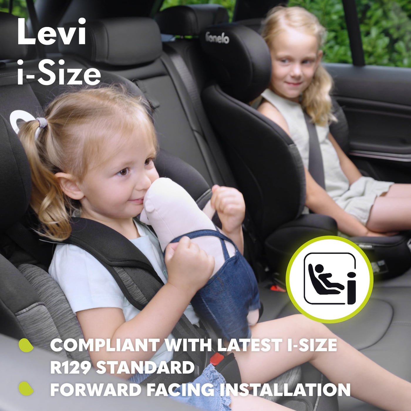 LIONELO LEVI I-SIZE 76-150 cm Kinderautositz, Gruppe 1 2 3, Seitenschutz, 10 Grad Kopfstützenverstellung Bequeme Armlehnen Verstellbare Rückenlehne, R129 i-Size