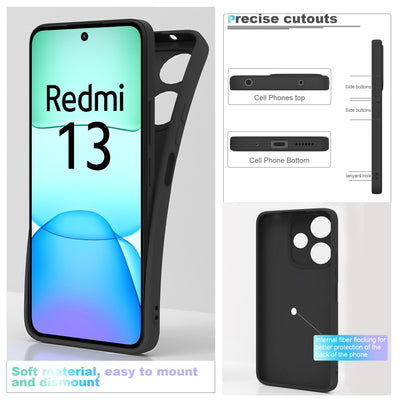 THIYUFUNS Hülle für Xiaomi Redmi 13 4G Handyhülle mit 2 Stück Schutzfolie, TPU Silikon Liquid Silicone Dünne Weiche Stoßfest Case Schutzhülle für Xiaomi Redmi 13 4G (6.79") - Schwarz