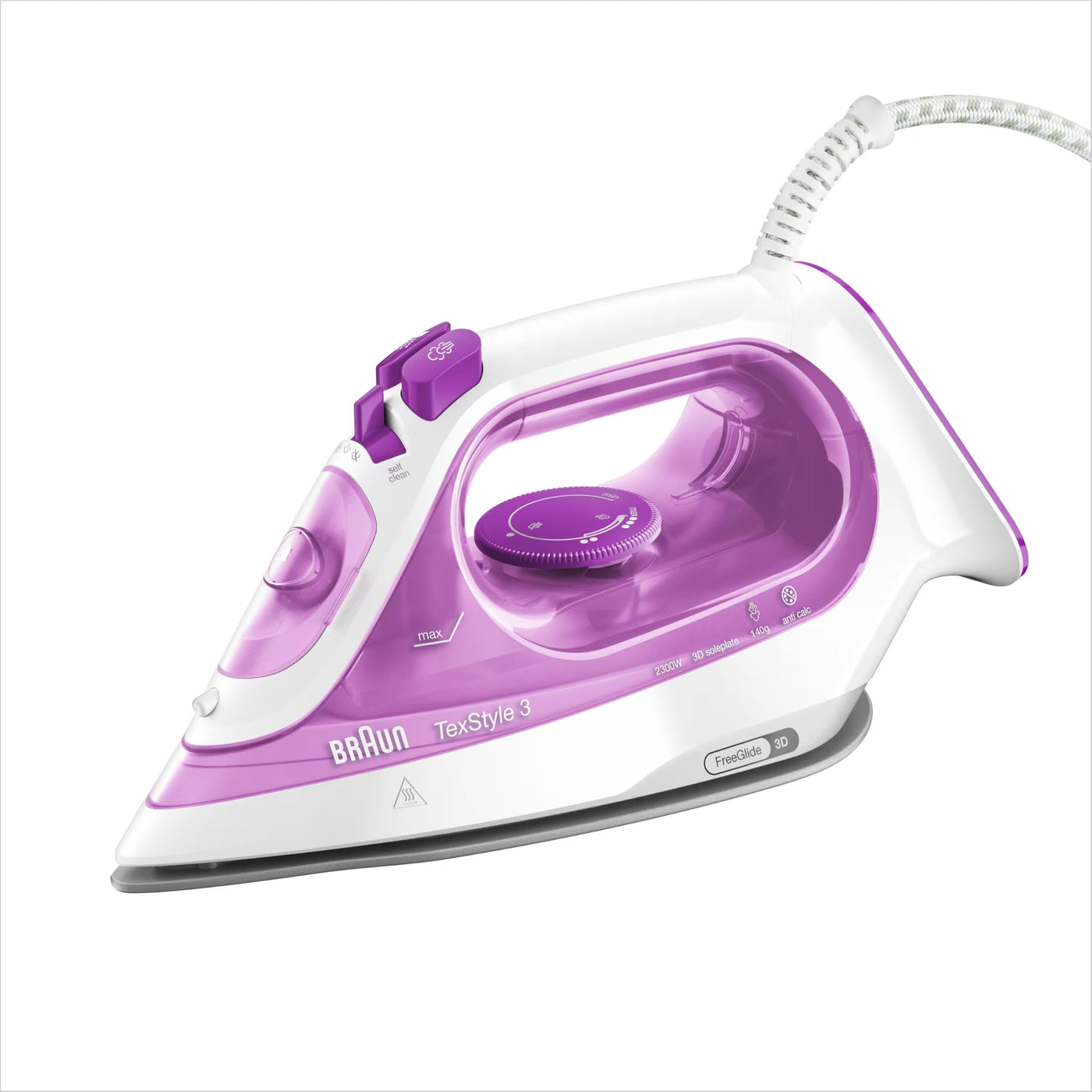 Braun TexStyle 3 SI 3030 PU Dampfbügeleisen - Bügeleisen mit FreeGlide 3D Bügelsohle, Selbstreinigungs Funktion, 2300 Watt, Dampfstoß 140g/min, 270 ml Wassertank, Violett