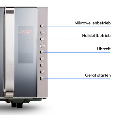 MEDION 3 in 1 Mikrowelle mit Grill und Heißluft Funktion (23 Liter, 800 Watt Leistung, 1200 Watt Obergrill-/Heißluftleistung, freistehend, MD17495) silber