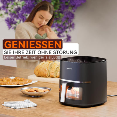 magicplux Heißluftfritteuse 5,5L XXL, 1500W Airfryer mit 13 Vorprogrammierte, X CYCLONE AIR-Technologie, Visualisierungsfenster, 21 Rezept, Spülmaschinenfest, Schwarz