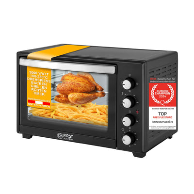 TZS Minibackofen mit Umluft 45l - Minibackofen 2000 Watt zum Kochen, Backen & Hähnchengrill - Temperaturregler 100-230°, energieeffizient, optimal für Miniküche, Camping, Apartment - inkl. Zubehör