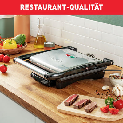 Tefal Kontaktgrill Inicio GC241D | Elektrogrill/Sandwichtoaster | Fettarmes Grillen | Panini,Toasts,Steak,Gemüse | Antihaftbeschichtete Grillplatten | 2000W | 36.3x10.8x33.2cm | Edelstahl/Schwarz