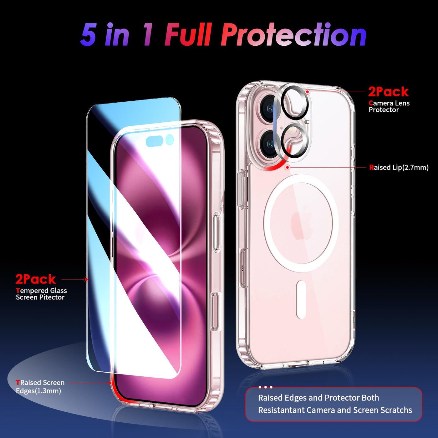 COPIKE Magnetisch für iPhone 16 Hülle mit 2 Stück Schutzfolie und 2 Kameraschutz, Rundumschut Handyhülle iPhone 16 Case Magnet Dünn Stoßfest Transparent Nie Vergilbung SchutzHülle, Durchsichtig