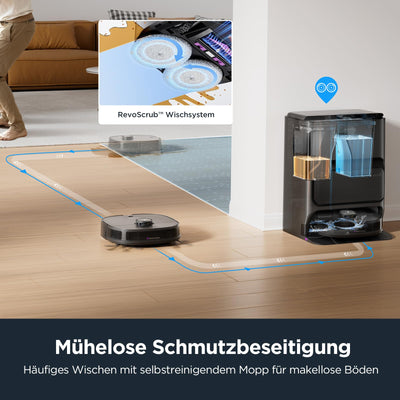 EUREKA J12 Ultra DE Saug- & Wischroboter + All-in-One Station (KI-3D-Hinderniserkennung, intelligente Haustierumgehung, Auto Teppicherkennung, ideal gegen Tierhaare, App- & Sprachsteuerung) schwarz