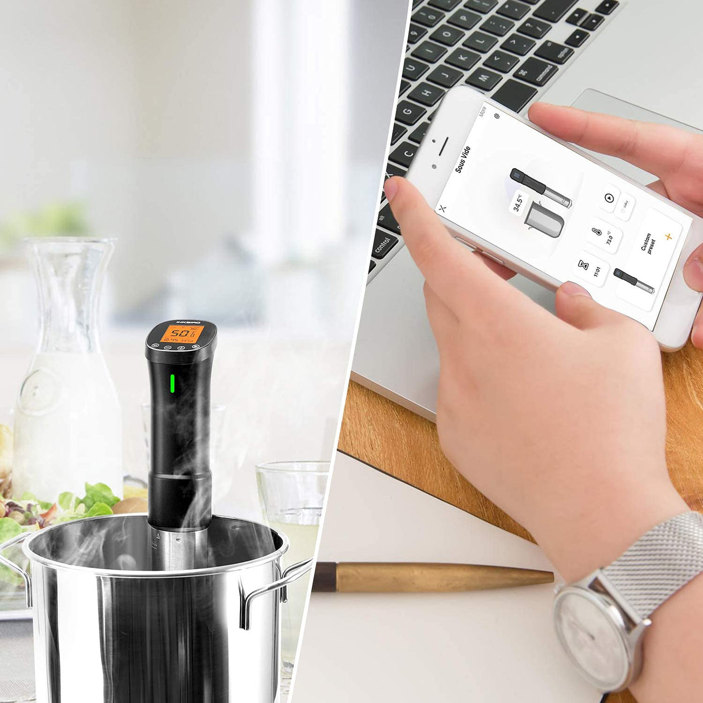 Inkbird Sous Vide Stick 1000 Watt,ISV-200W Sous Vide Garer App-Steuerung,360° Zirkulation,0℃-90℃ Temperatur