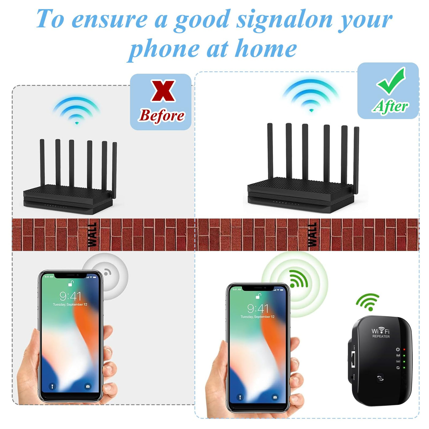 WiFi Extender Booster WLAN Repeater WLAN Verstärker WiFi Repeater WiFi Extender bis zu 4000sq ft mit Repeater/AP Modus Ethernet Port zu Allen WLAN Geräten 1-Tap Setup Access Point mit 1 Kabe(Schwarz)