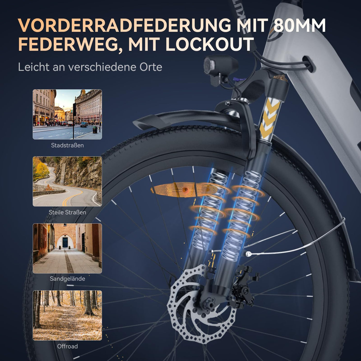 ESKUTE Elektrofahrrad 26 Zoll Polluno Plus, Pendlerfahrrad, E-Cityrad, Elektrisches Stadtrad mit 36V, 20Ah Li-Ion Akku, Hybridmodus Reichweite bis zu 120KM, EU-konformes E-Bike, Weiß