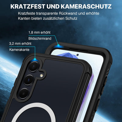 CENHUFO für Samsung Galaxy A55 5G Hülle, Magnetisch Schutzhülle mit Eingebautem Panzerglas Displayschutz Robust Stoßfest Panzerhülle Cover Case 360 Grad Handyhülle für Samsung Galaxy A55 5G -Schwarz