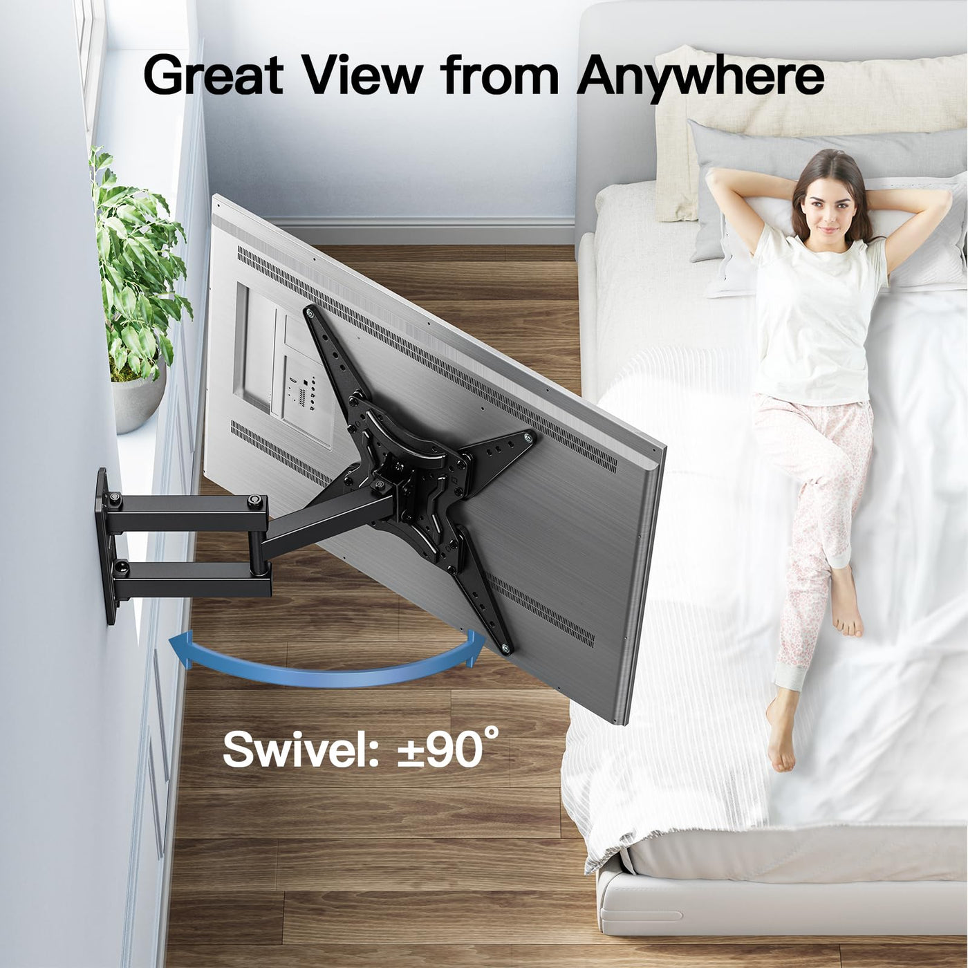 PERLESMITH TV Wandhalterung Schwenkbar Neigbar, Wandhalterung Fernseher für 26-60 Zoll Flach & Curved Fernseher oder Monitor bis zu 32kg, TV Halterung max.VESA 400x400mm